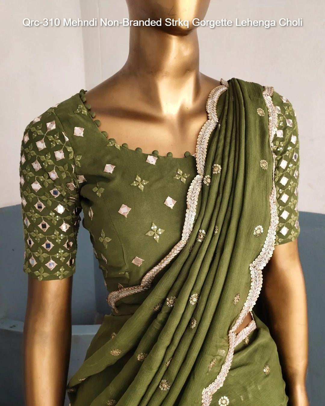 Qrc-310 Mehndi Non-Branded Strkq Gorgette Lehenga Choli