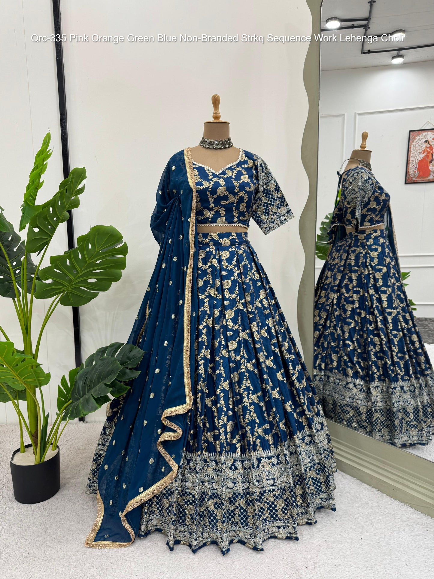 Qrc-335 Pink Orange Green Blue Non-Branded Strkq Sequence Work Lehenga Choli