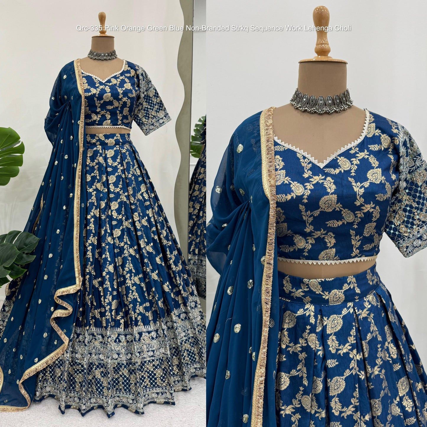 Qrc-335 Pink Orange Green Blue Non-Branded Strkq Sequence Work Lehenga Choli