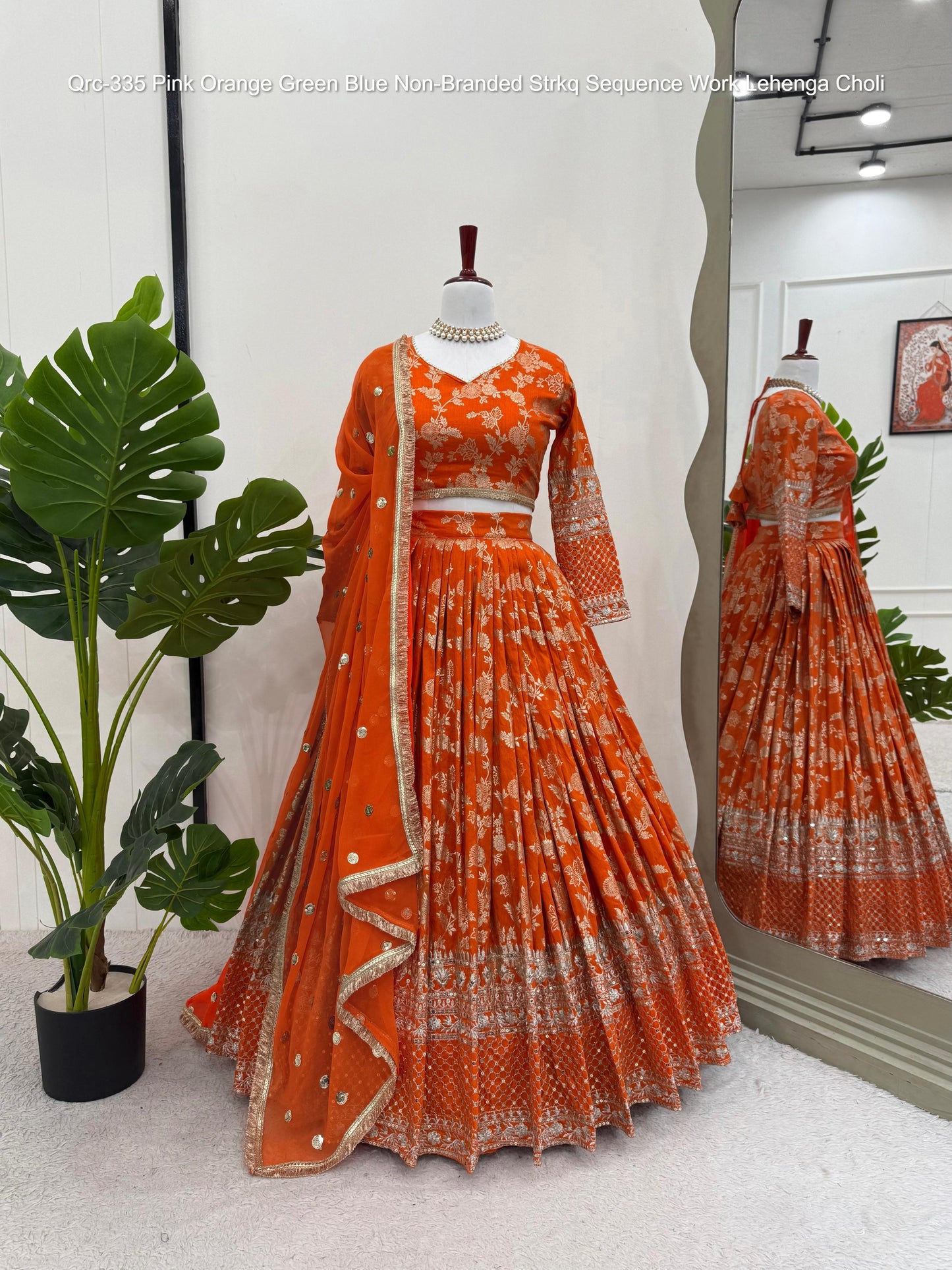 Qrc-335 Pink Orange Green Blue Non-Branded Strkq Sequence Work Lehenga Choli