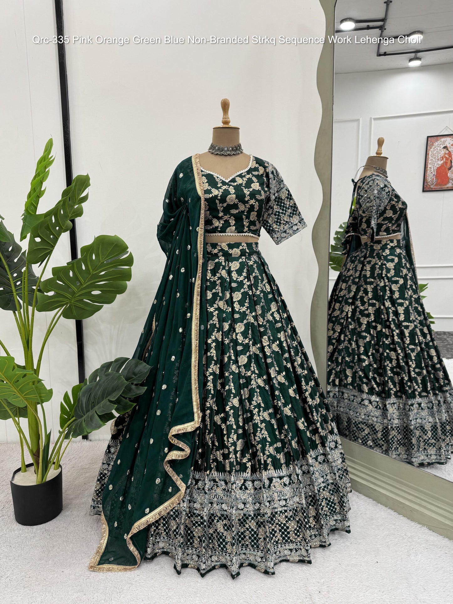 Qrc-335 Pink Orange Green Blue Non-Branded Strkq Sequence Work Lehenga Choli