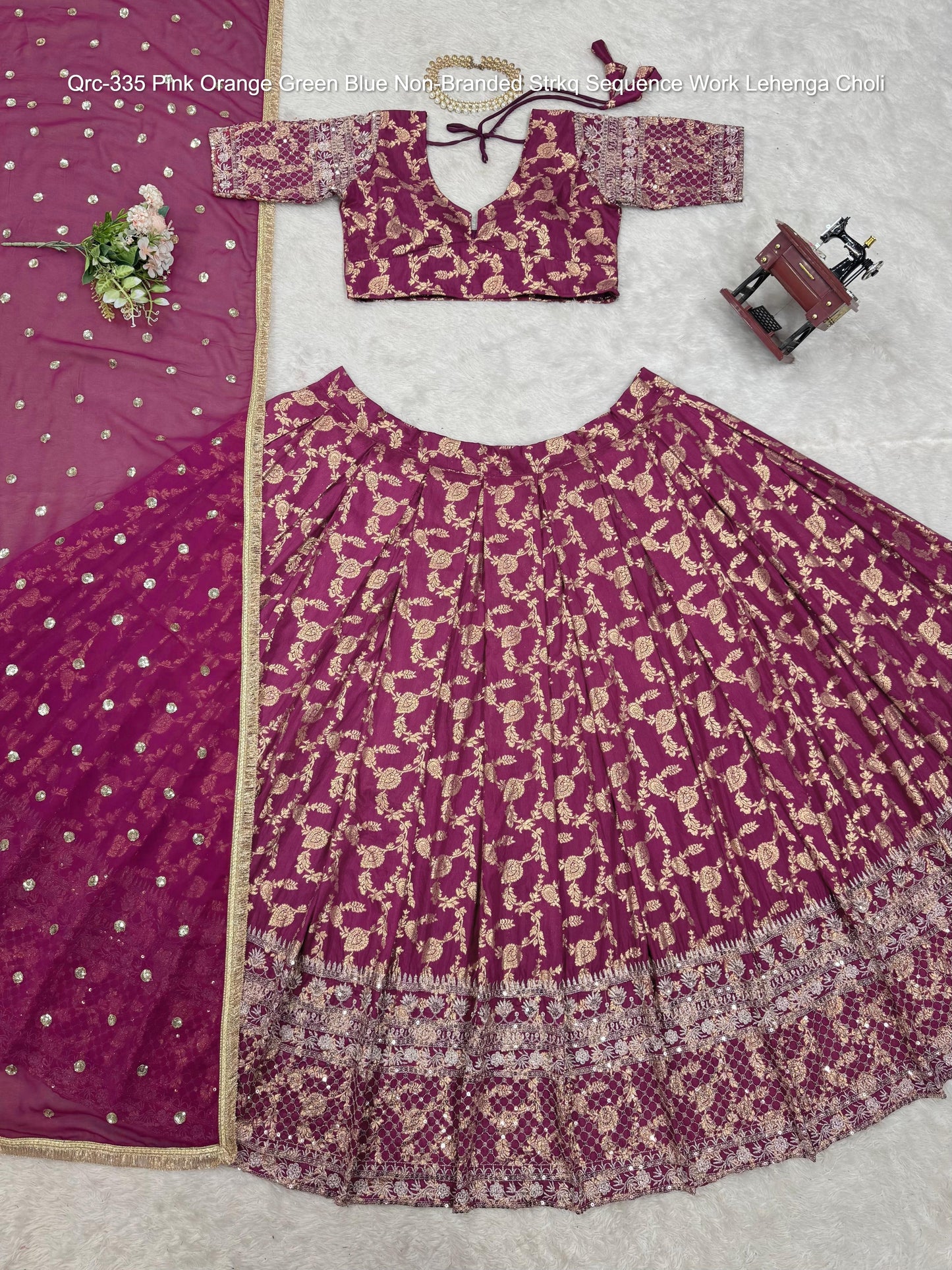 Qrc-335 Pink Orange Green Blue Non-Branded Strkq Sequence Work Lehenga Choli