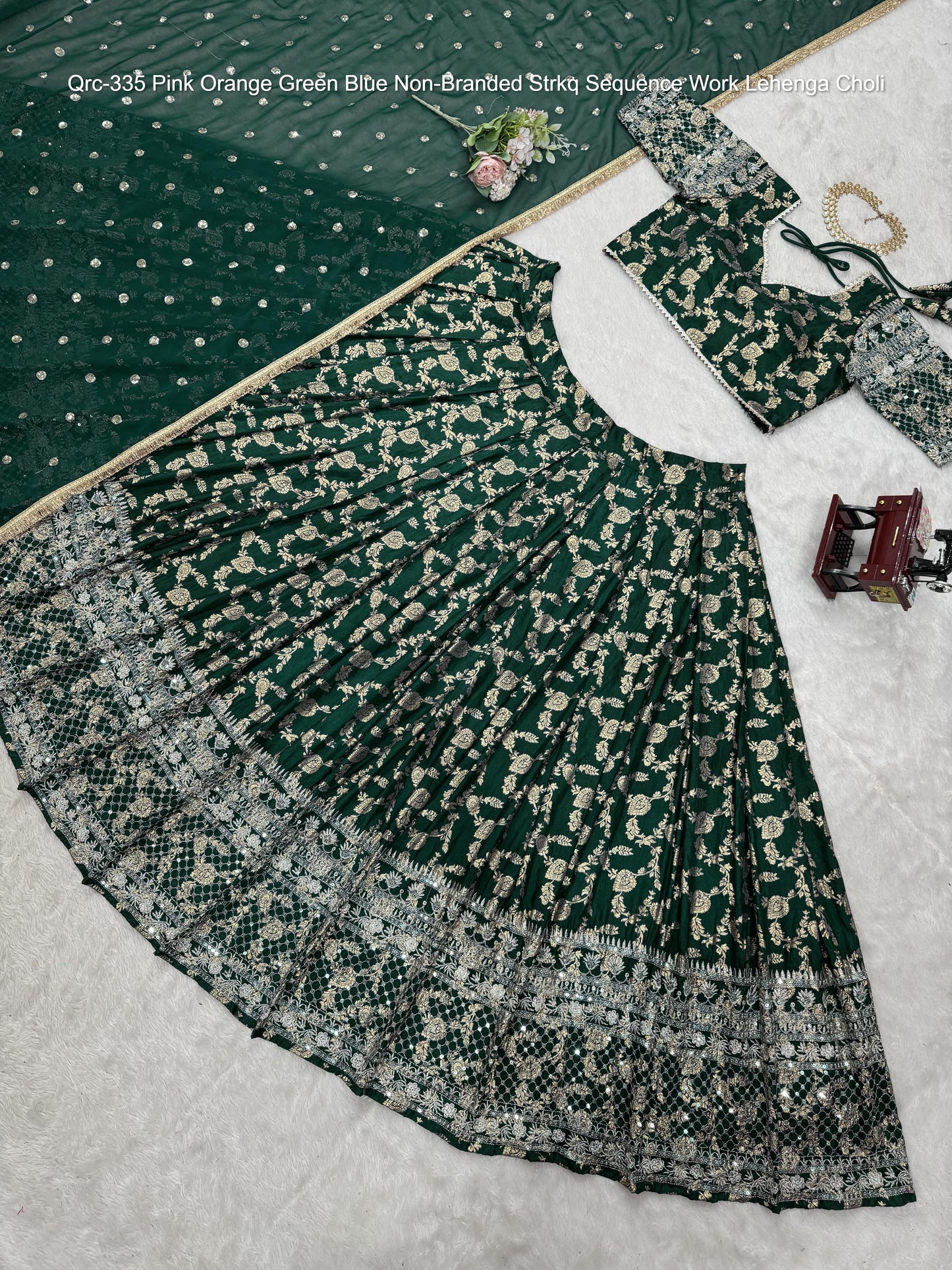 Qrc-335 Pink Orange Green Blue Non-Branded Strkq Sequence Work Lehenga Choli