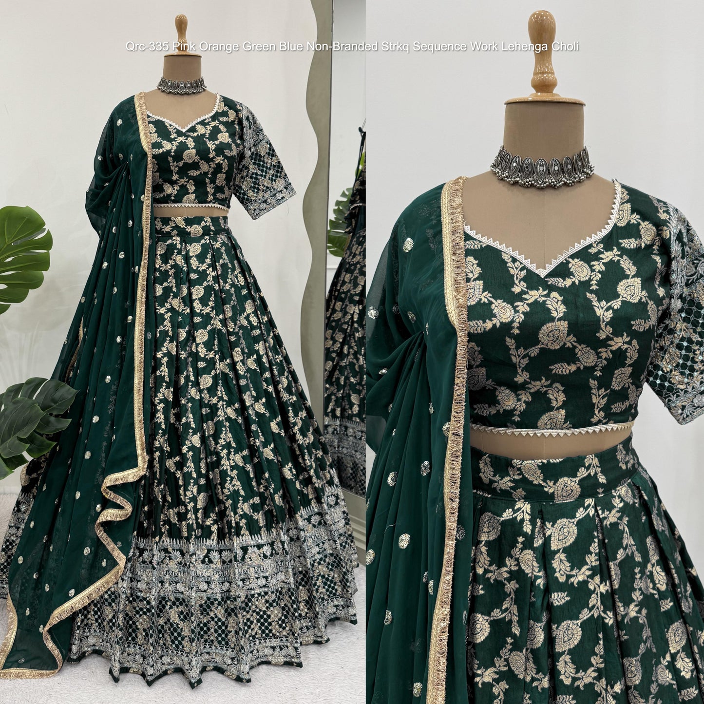 Qrc-335 Pink Orange Green Blue Non-Branded Strkq Sequence Work Lehenga Choli