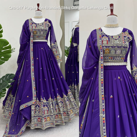Qrc-347 Purple Non-Branded Strkq Gorgette Lehenga Choli