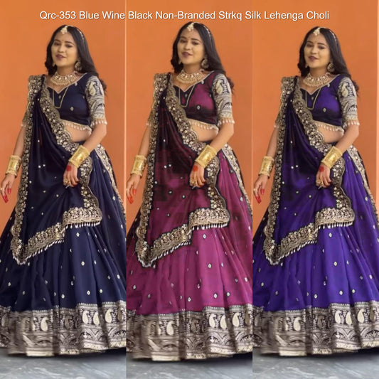 Qrc-353 Blue Wine Black Non-Branded Strkq Silk Lehenga Choli