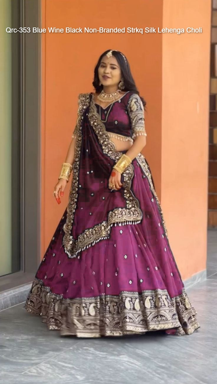 Qrc-353 Blue Wine Black Non-Branded Strkq Silk Lehenga Choli