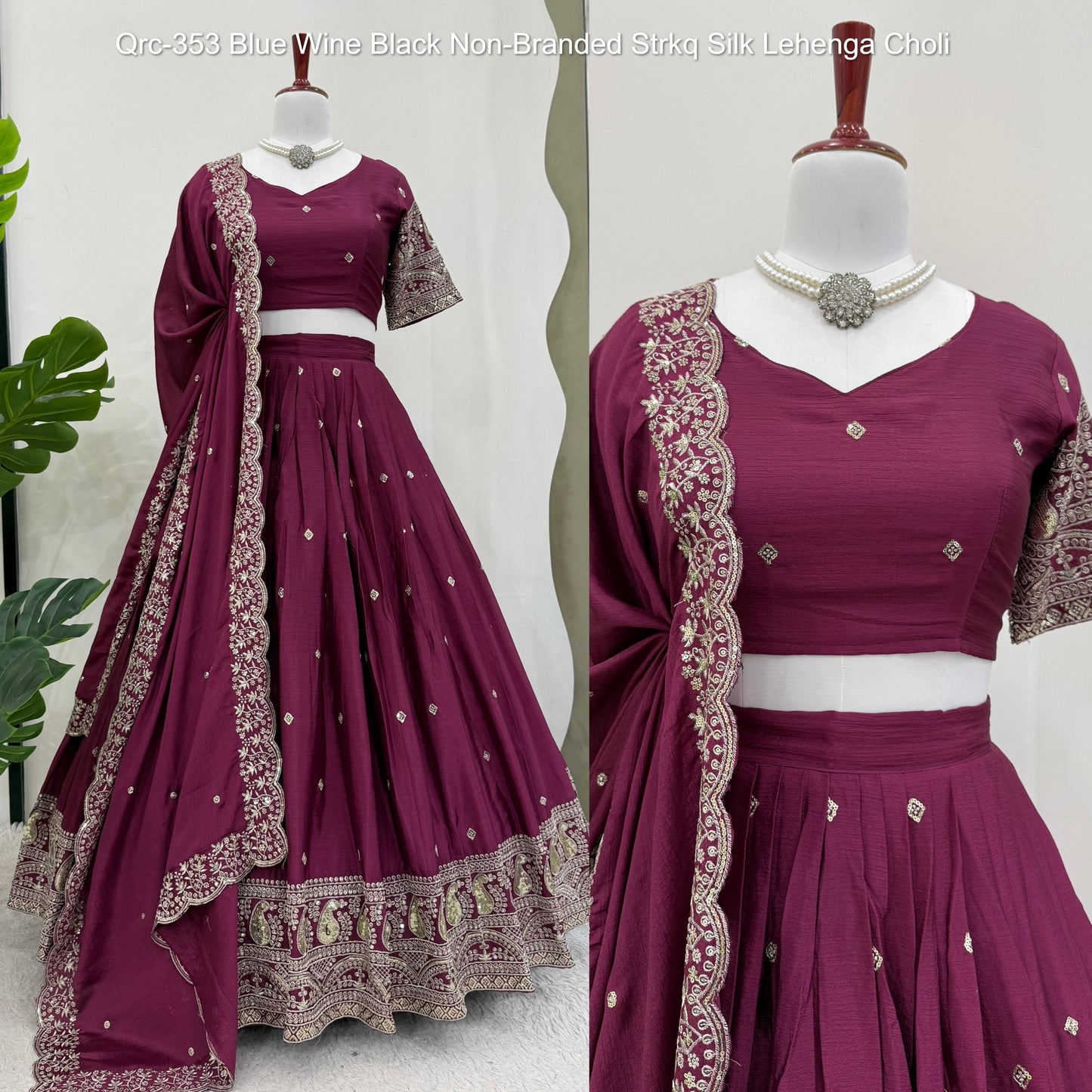 Qrc-353 Blue Wine Black Non-Branded Strkq Silk Lehenga Choli