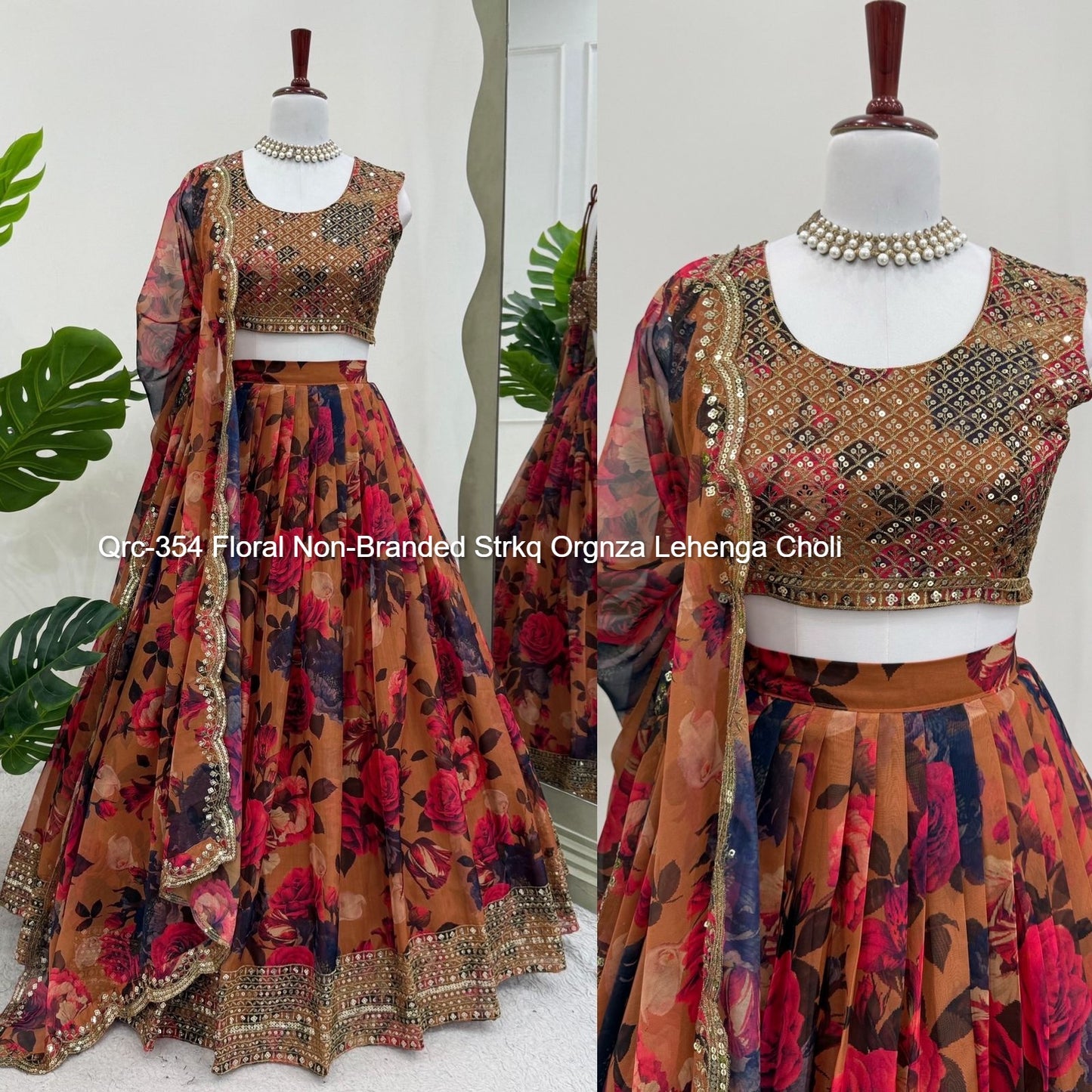Qrc-354 Floral Non-Branded Strkq Orgnza Lehenga Choli