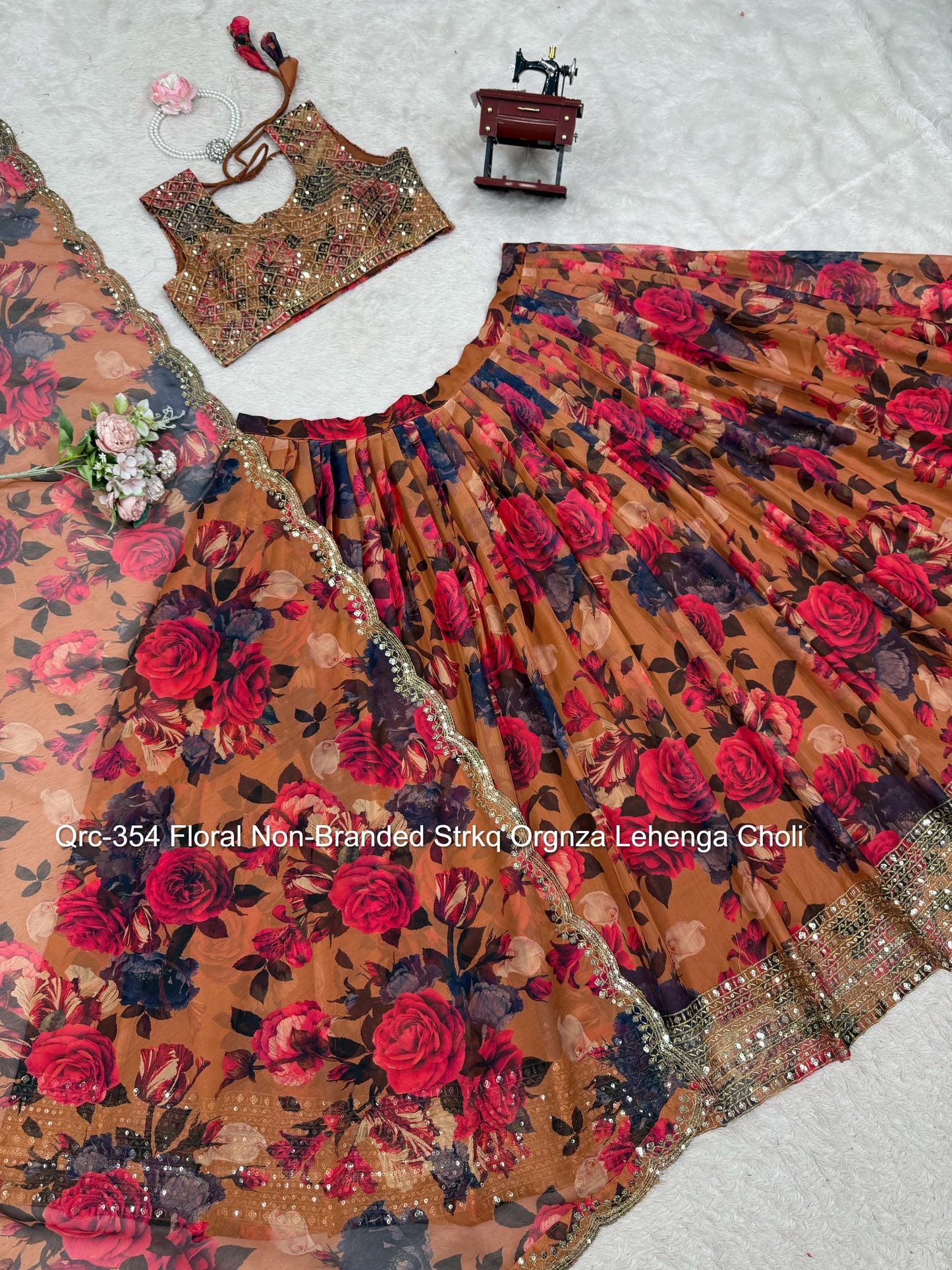 Qrc-354 Floral Non-Branded Strkq Orgnza Lehenga Choli