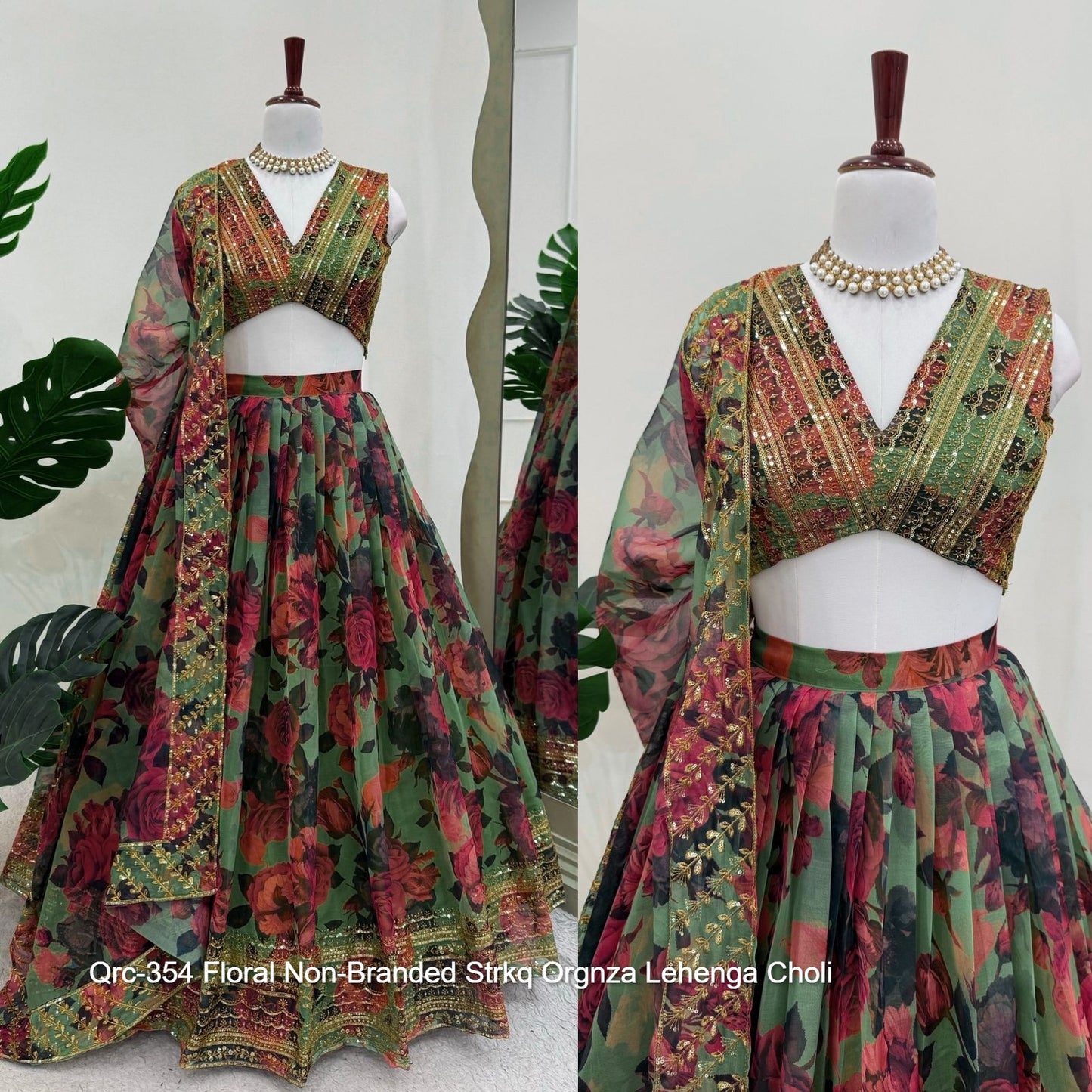 Qrc-354 Floral Non-Branded Strkq Orgnza Lehenga Choli