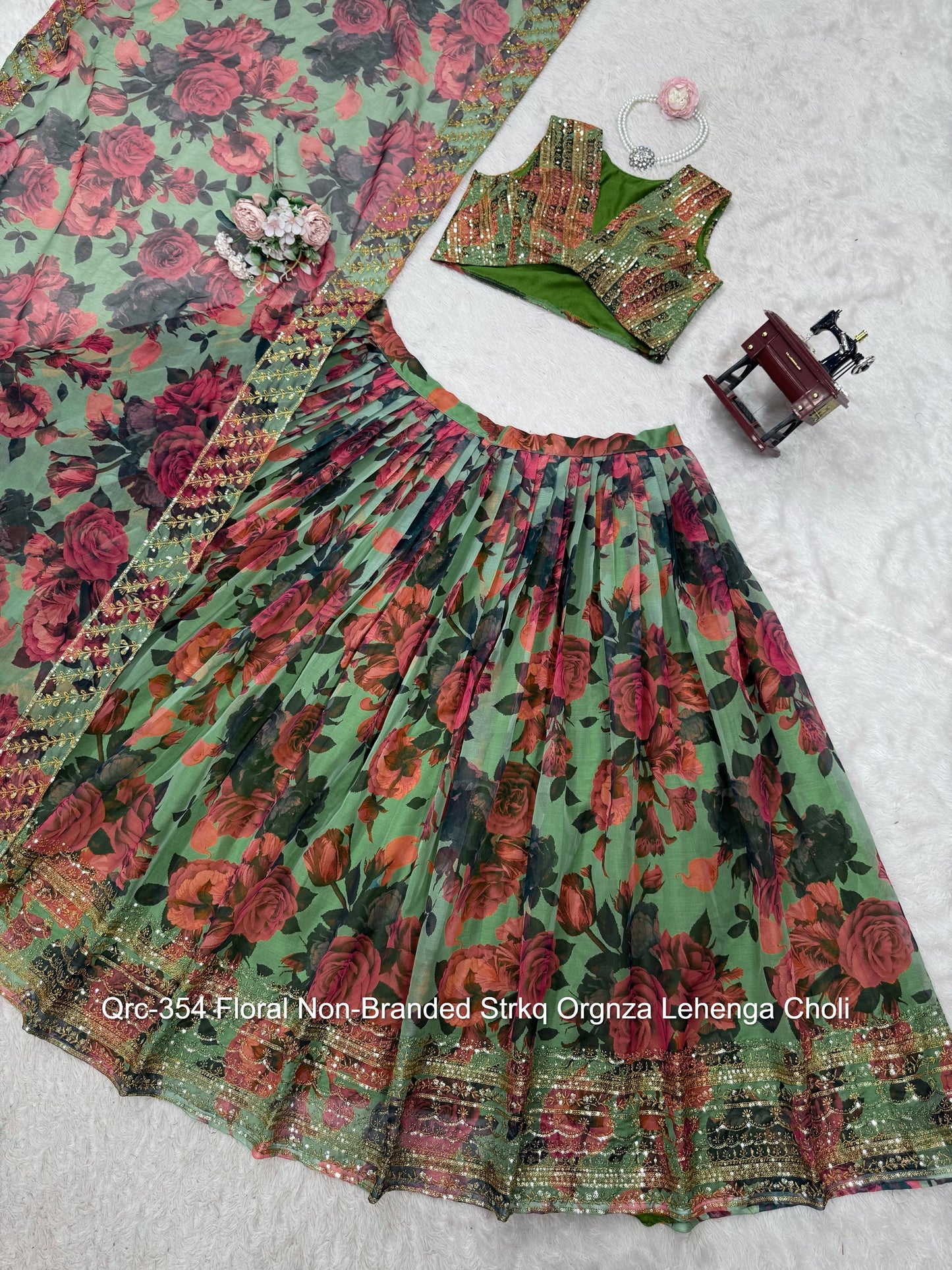 Qrc-354 Floral Non-Branded Strkq Orgnza Lehenga Choli
