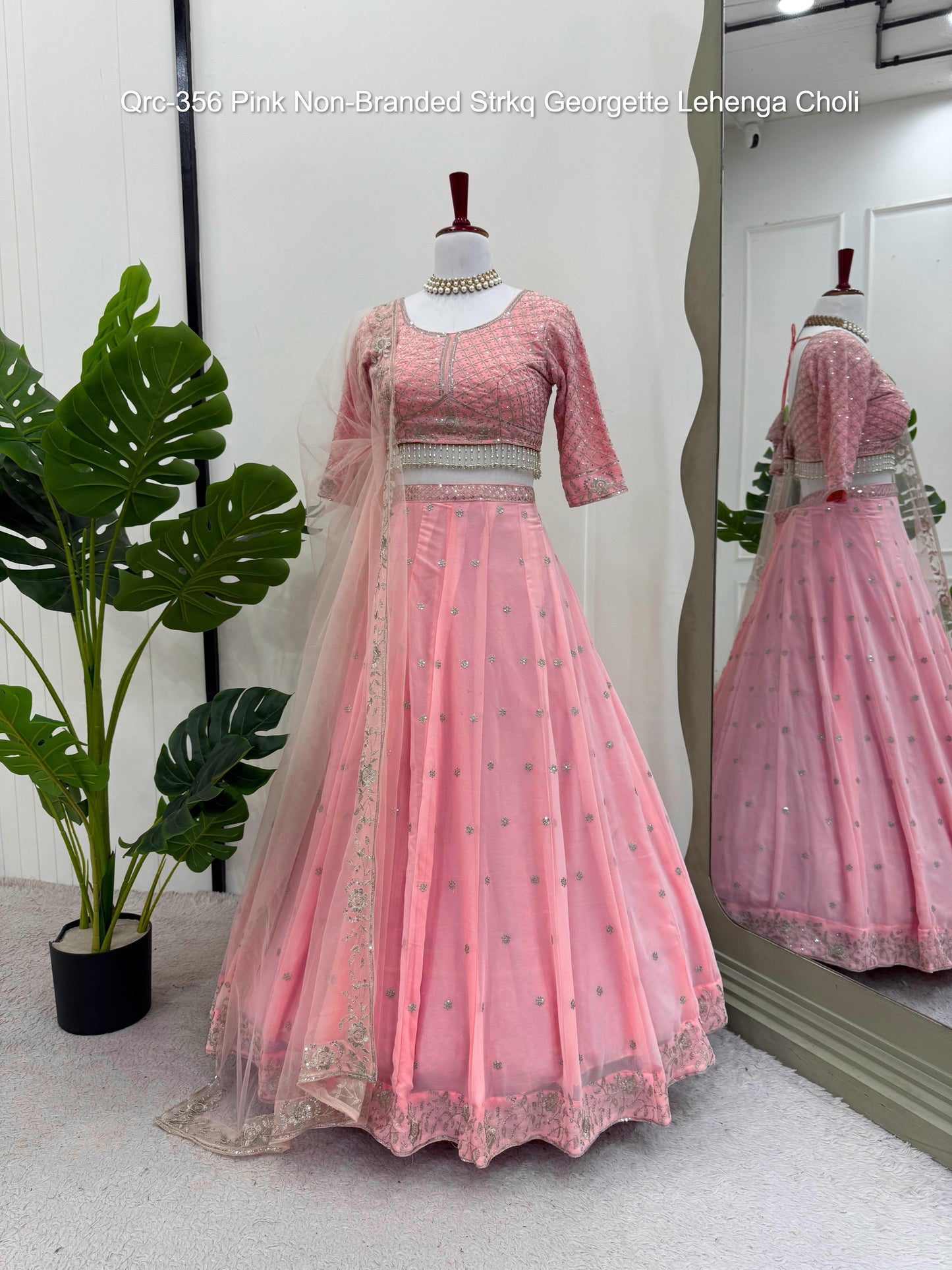 Qrc-356 Pink Non-Branded Strkq Georgette Lehenga Choli