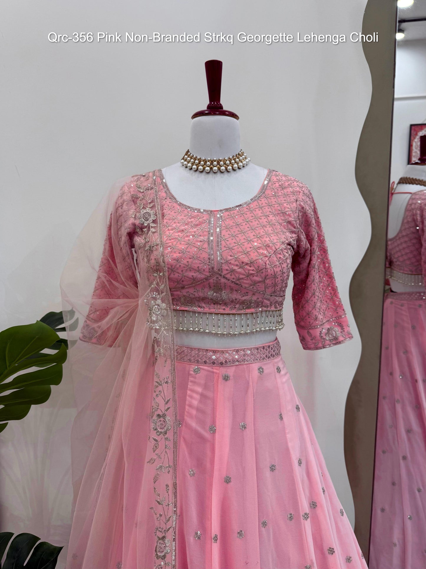 Qrc-356 Pink Non-Branded Strkq Georgette Lehenga Choli