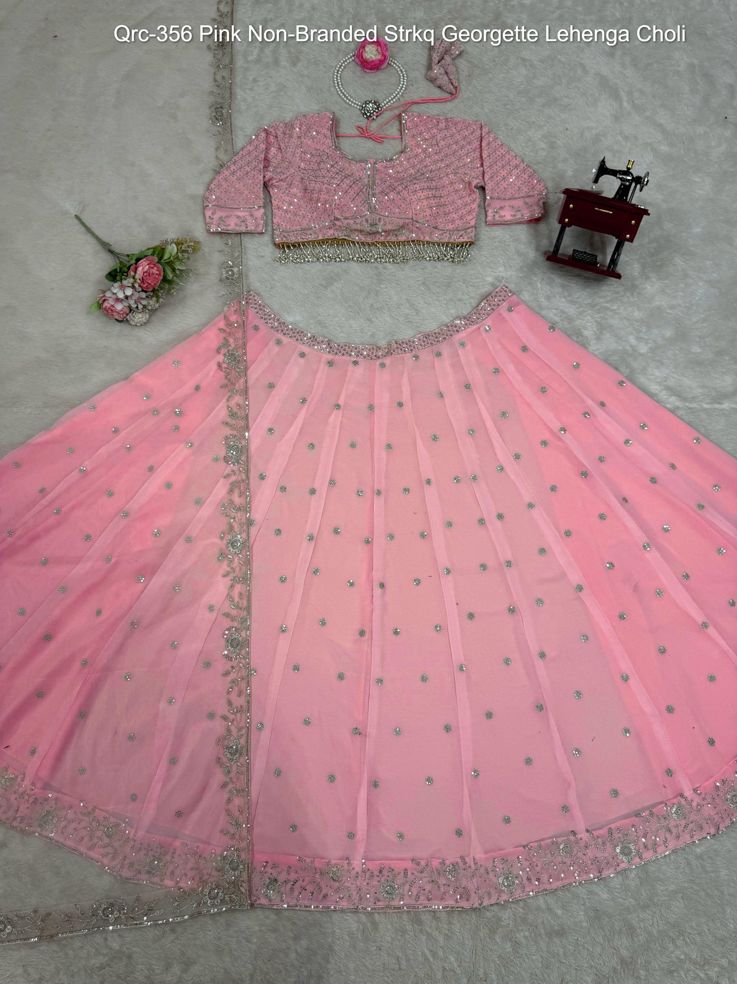 Qrc-356 Pink Non-Branded Strkq Georgette Lehenga Choli