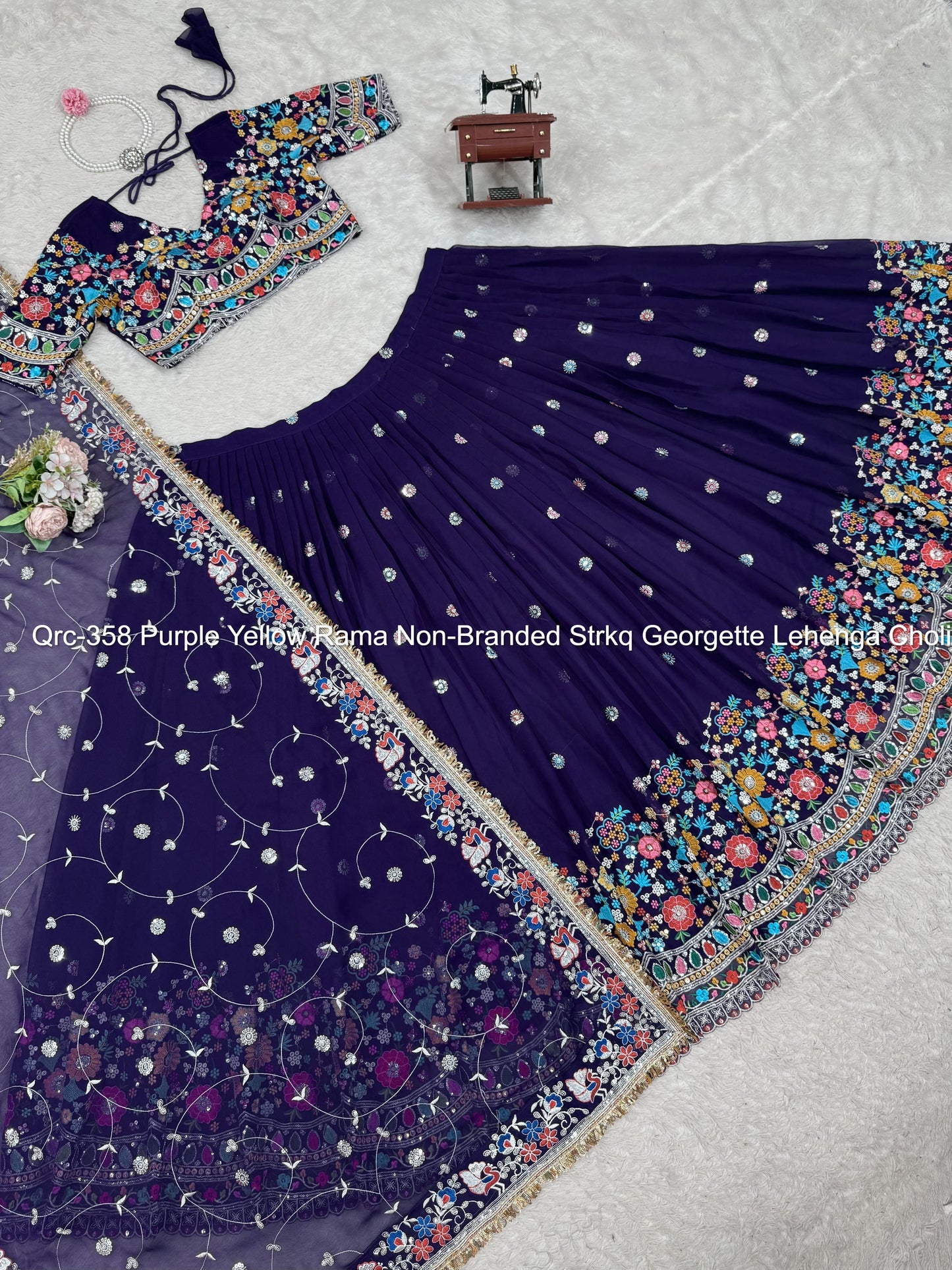 Qrc-358 Purple Yellow Rama Non-Branded Strkq Georgette Lehenga Choli