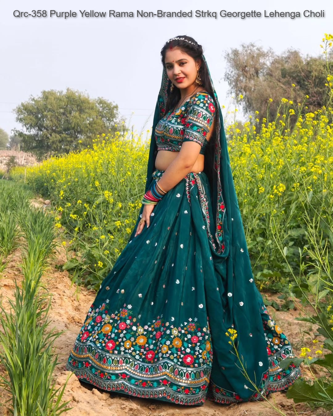 Qrc-358 Purple Yellow Rama Non-Branded Strkq Georgette Lehenga Choli