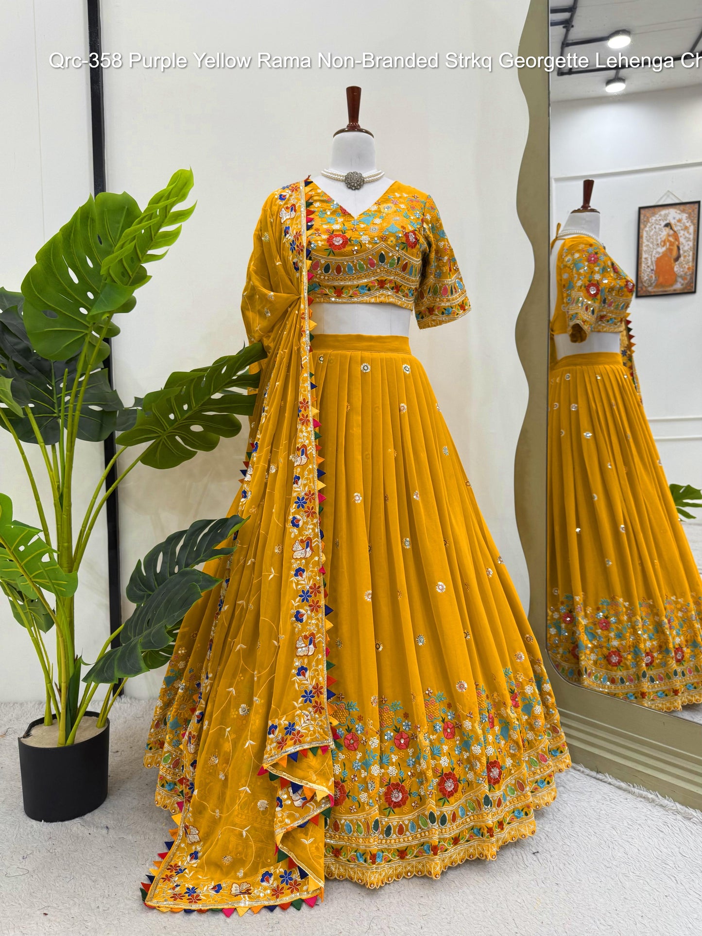 Qrc-358 Purple Yellow Rama Non-Branded Strkq Georgette Lehenga Choli