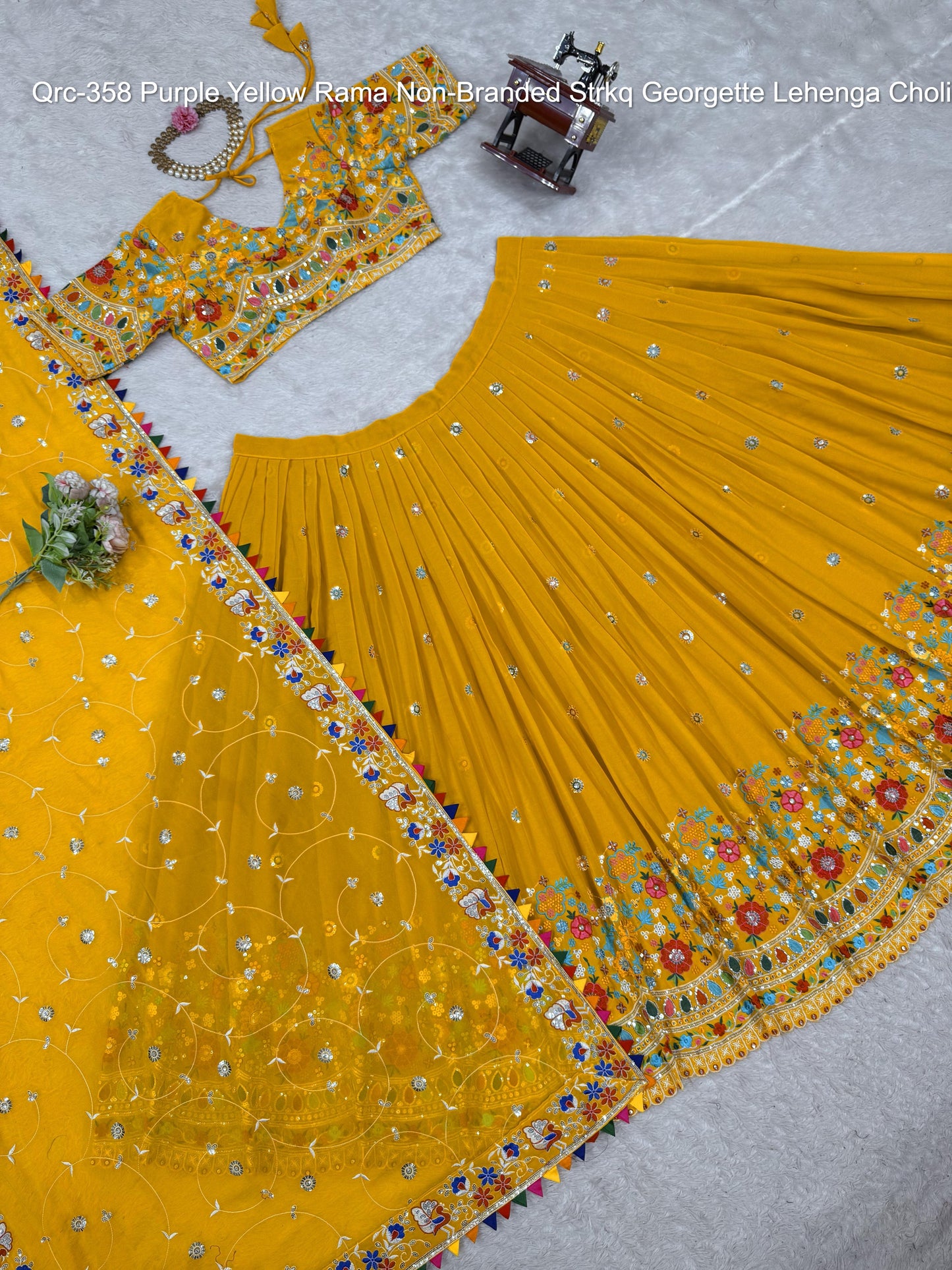Qrc-358 Purple Yellow Rama Non-Branded Strkq Georgette Lehenga Choli