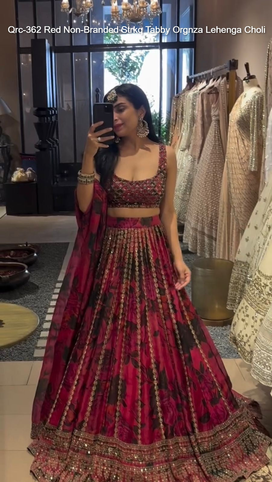 Qrc-362 Red Non-Branded Strkq Tabby Orgnza Lehenga Choli
