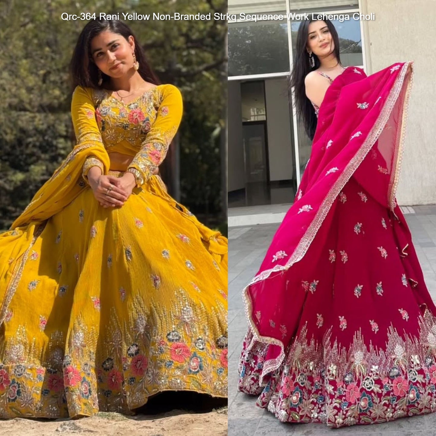 Qrc-364 Rani Yellow Non-Branded Strkq Sequence Work Lehenga Choli