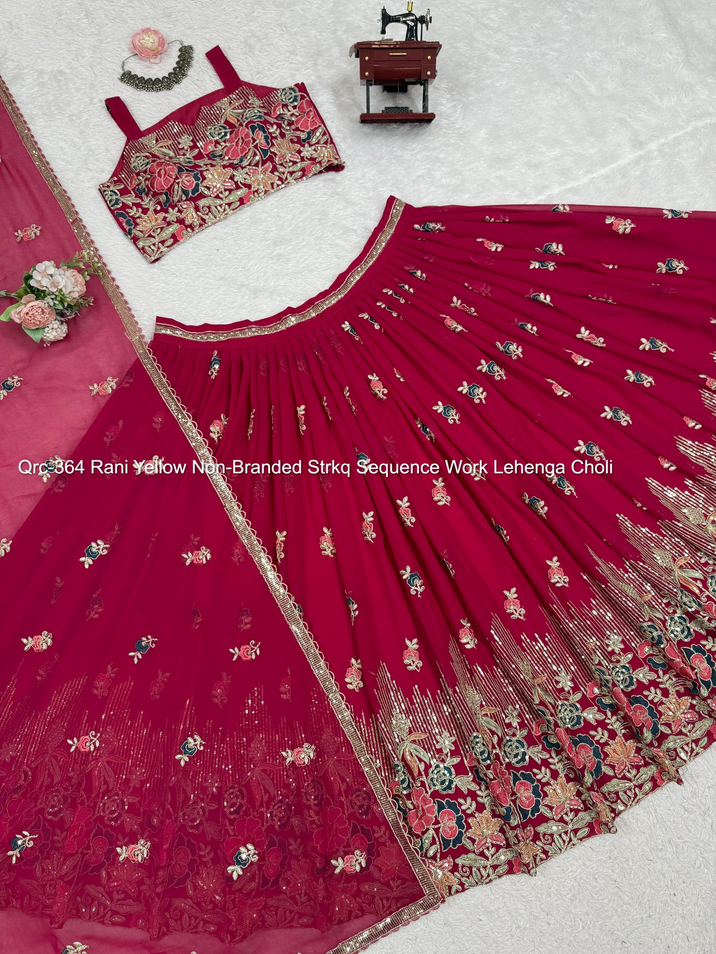 Qrc-364 Rani Yellow Non-Branded Strkq Sequence Work Lehenga Choli