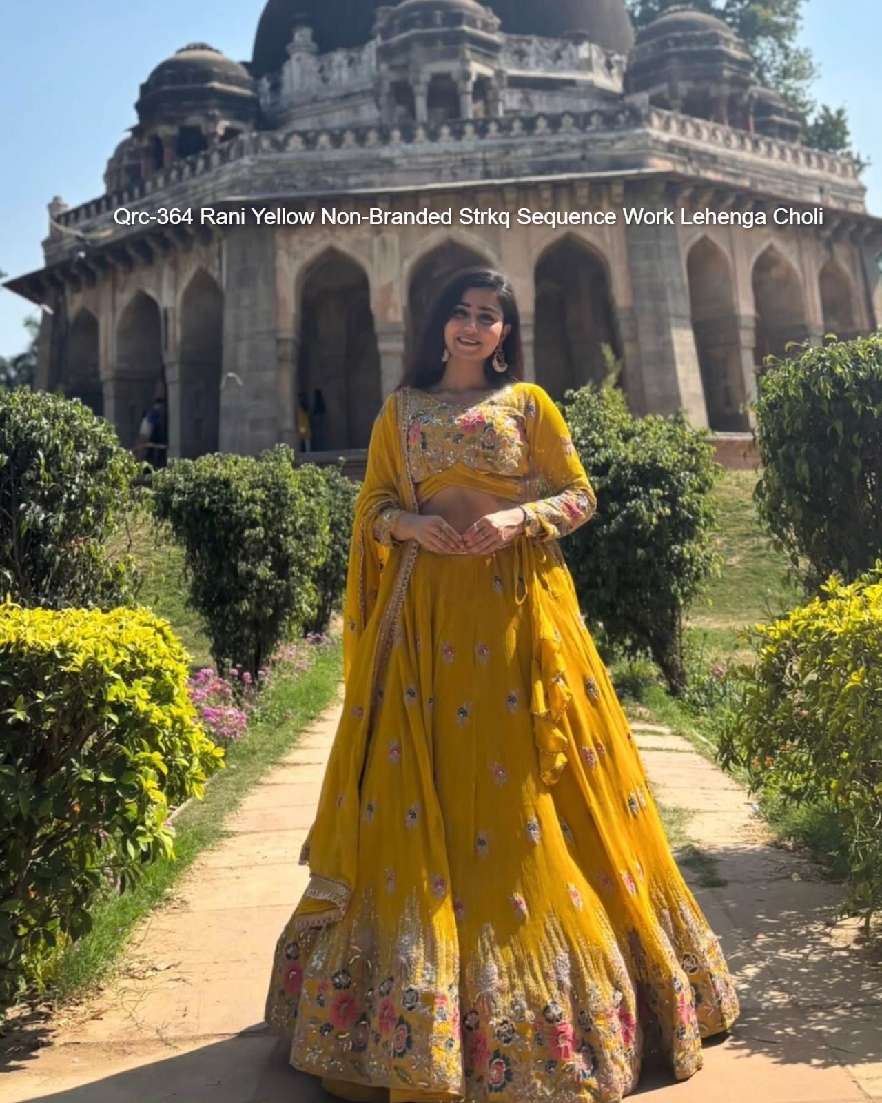 Qrc-364 Rani Yellow Non-Branded Strkq Sequence Work Lehenga Choli