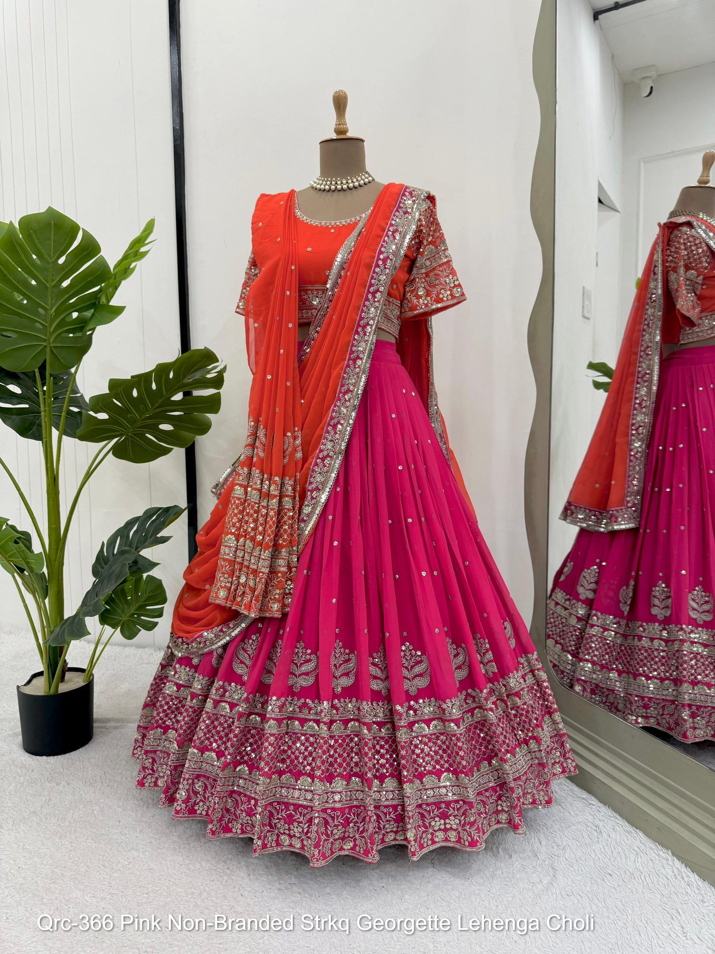 Qrc-366 Pink Non-Branded Strkq Georgette Lehenga Choli