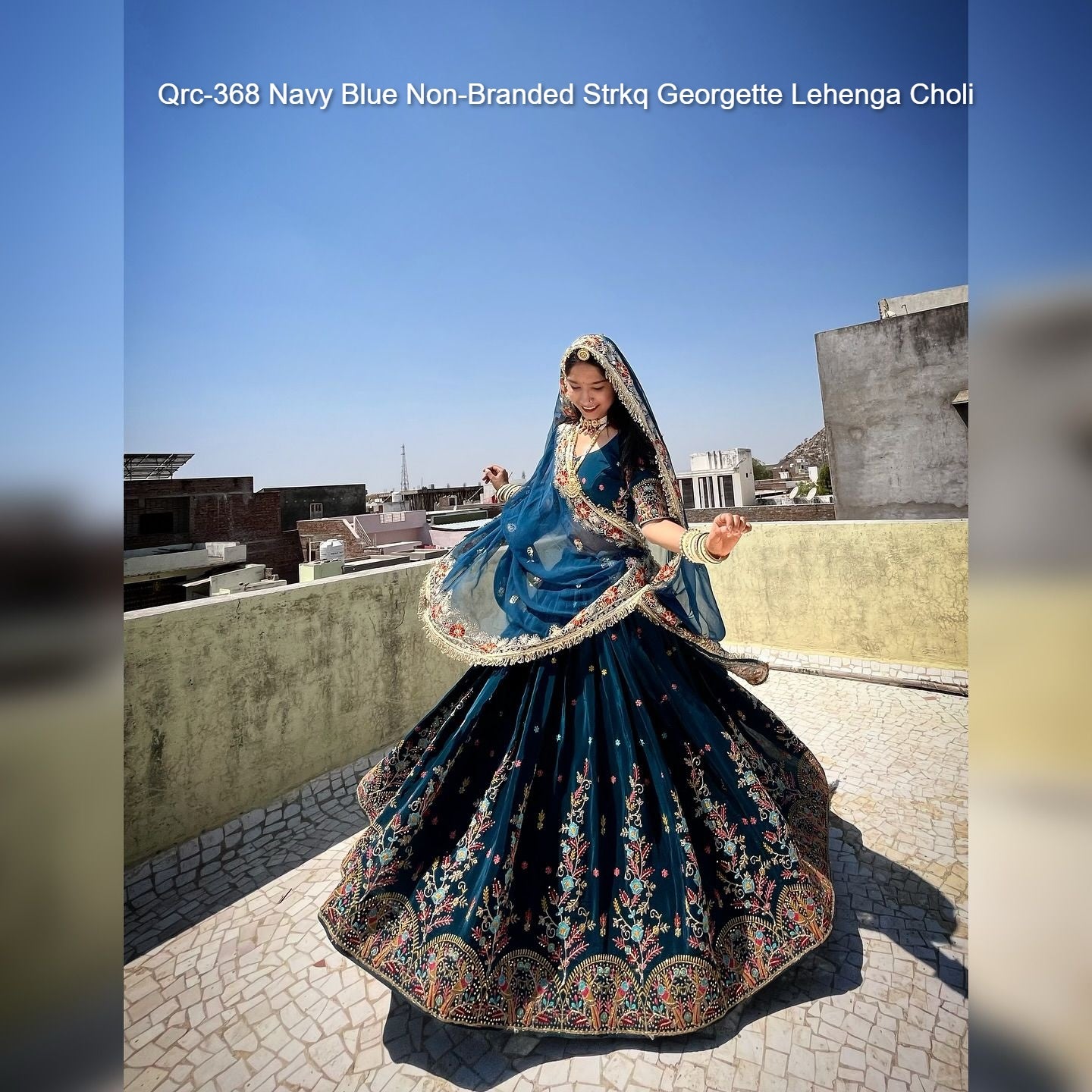 Qrc-368 Navratri Collections Navy Blue Non-Branded Strkq Georgette Lehenga Choli