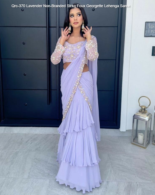 Qrc-370 Lavender Non-Branded Strkq Foux Georgette Lehenga Saree