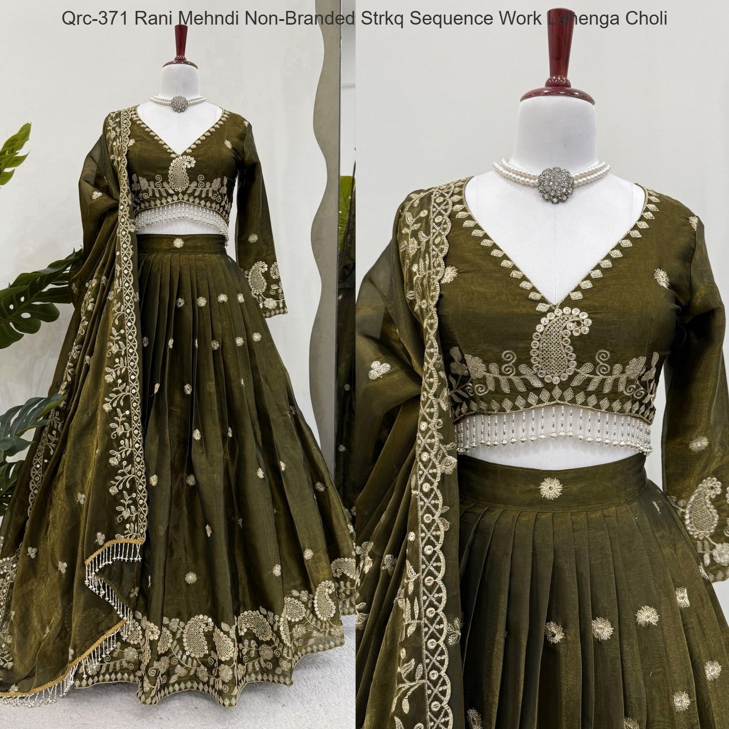Qrc-371 Rani Mehndi Non-Branded Strkq Sequence Work Lehenga Choli