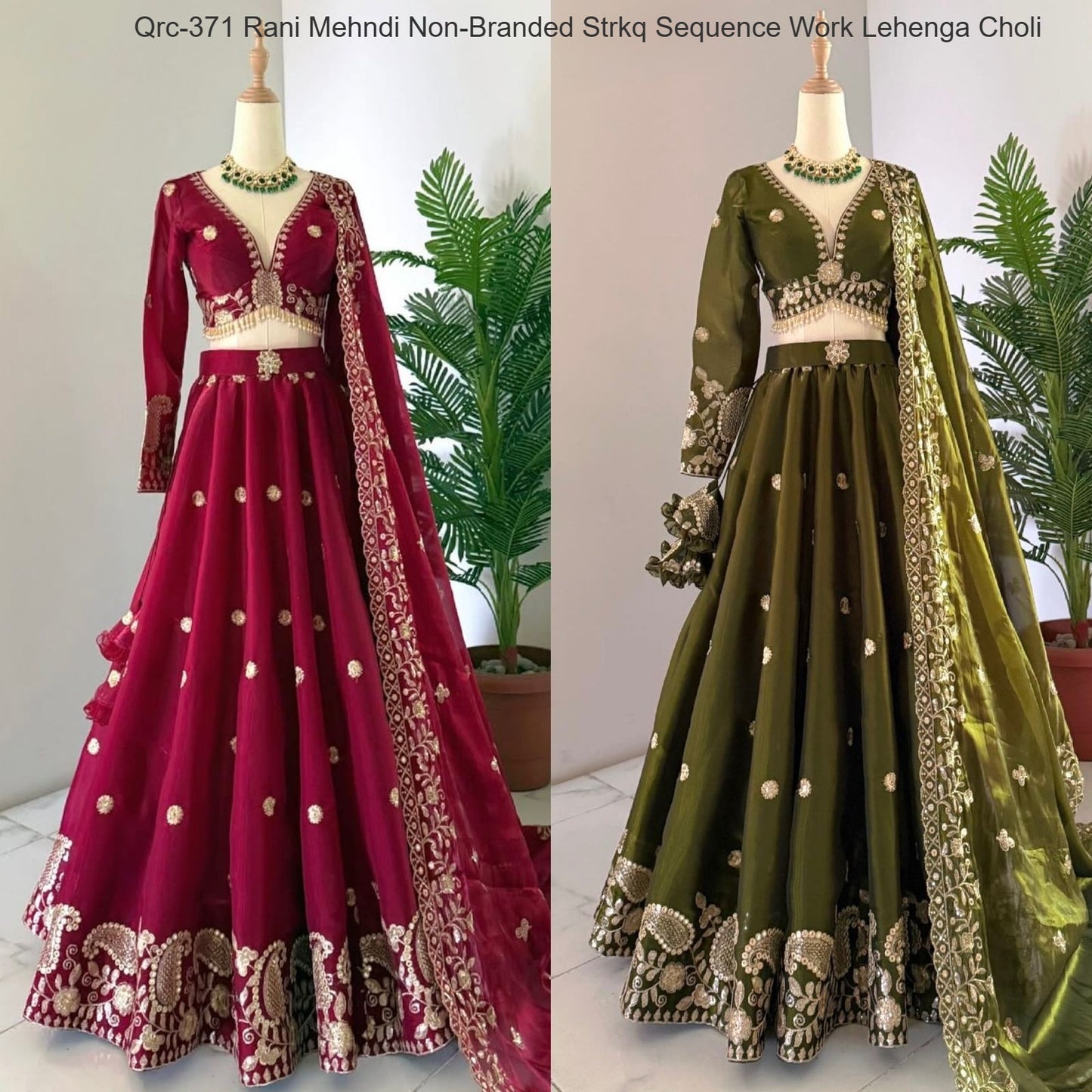 Qrc-371 Rani Mehndi Non-Branded Strkq Sequence Work Lehenga Choli