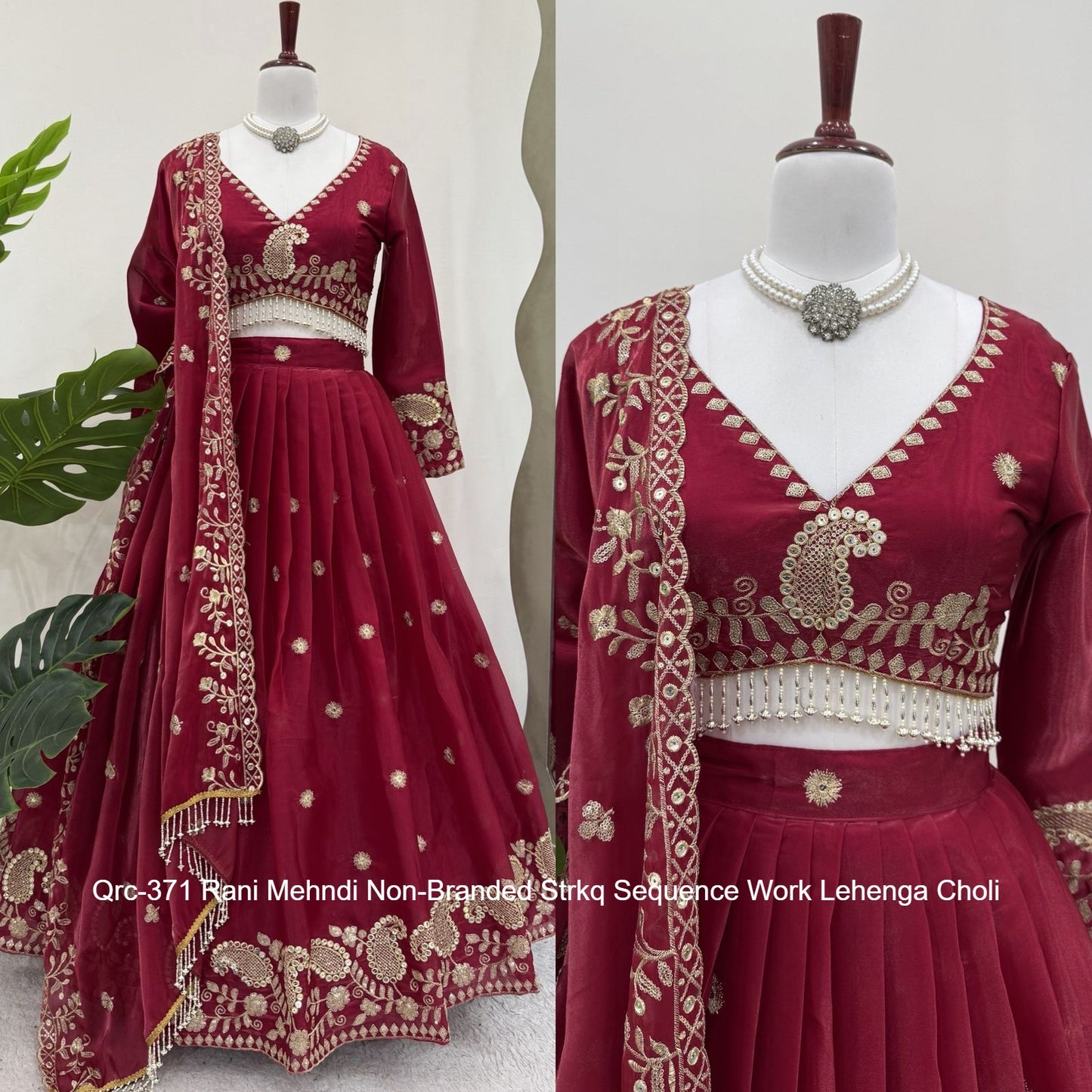 Qrc-371 Rani Mehndi Non-Branded Strkq Sequence Work Lehenga Choli