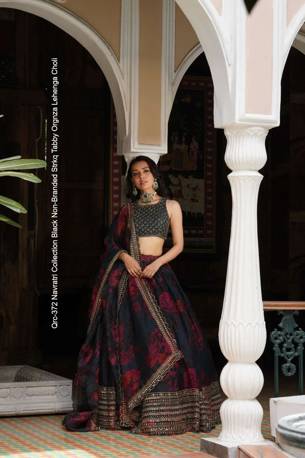 Qrc-372 Navratri Collection Black Non-Branded Strkq Tabby Orgnza Lehenga Choli