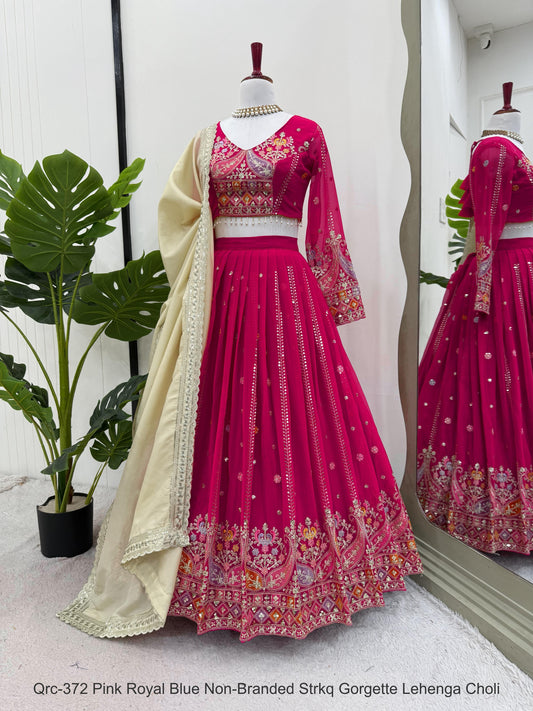 Qrc-372 Pink Royal Blue Non-Branded Strkq Gorgette Lehenga Choli