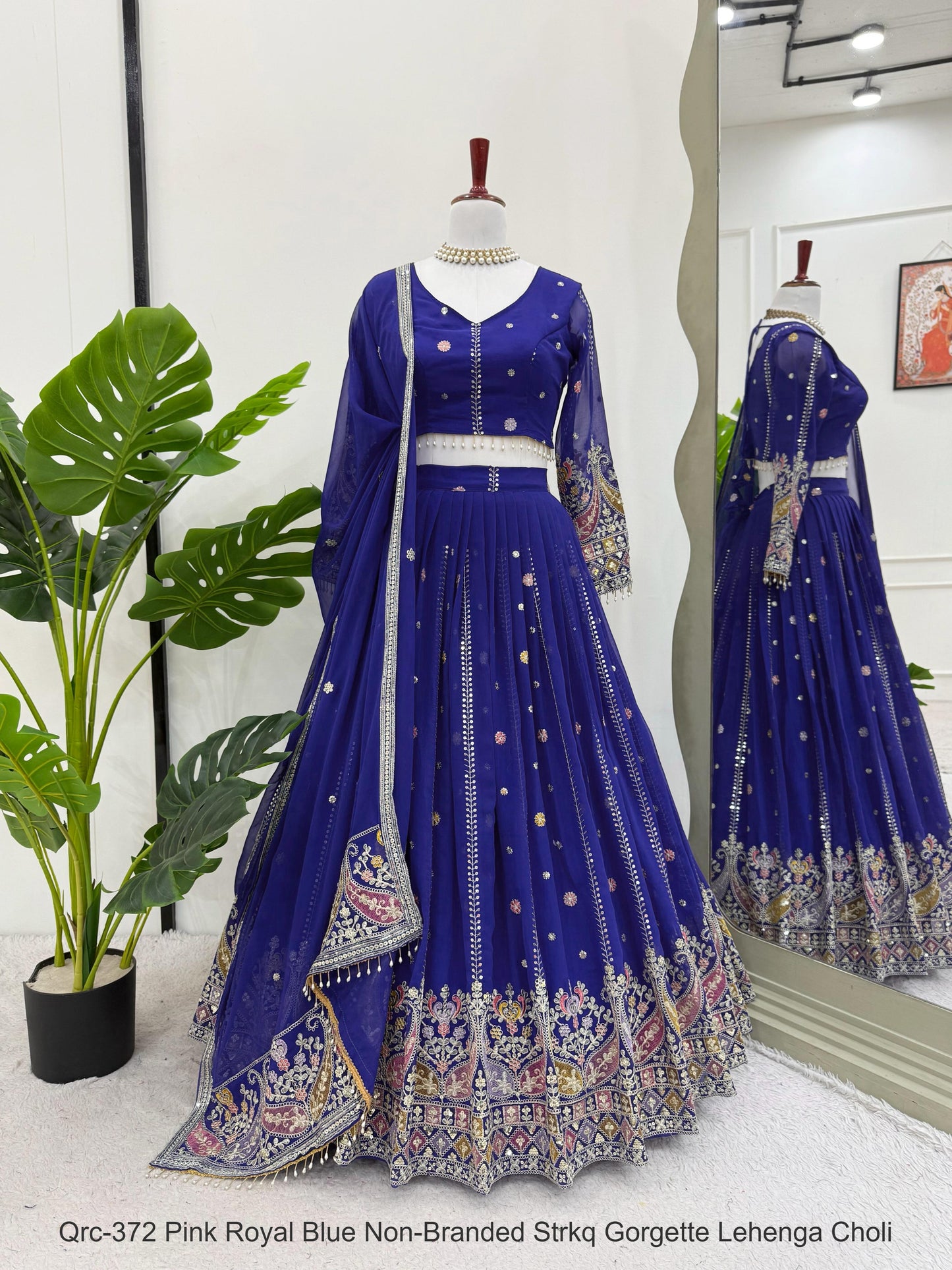 Qrc-372 Pink Royal Blue Non-Branded Strkq Gorgette Lehenga Choli