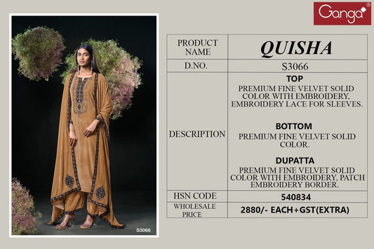 Quisha S3066 Ganga Embroidery Velvet Suits