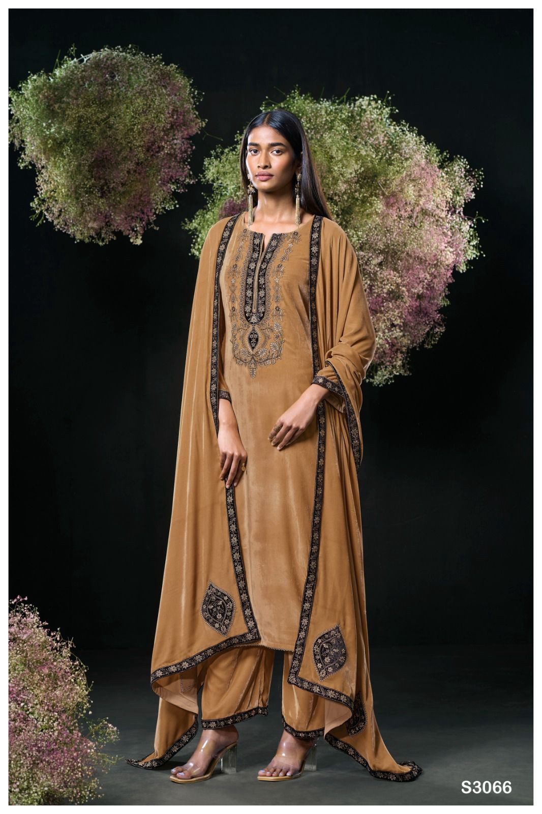 Quisha S3066 Ganga Embroidery Velvet Suits