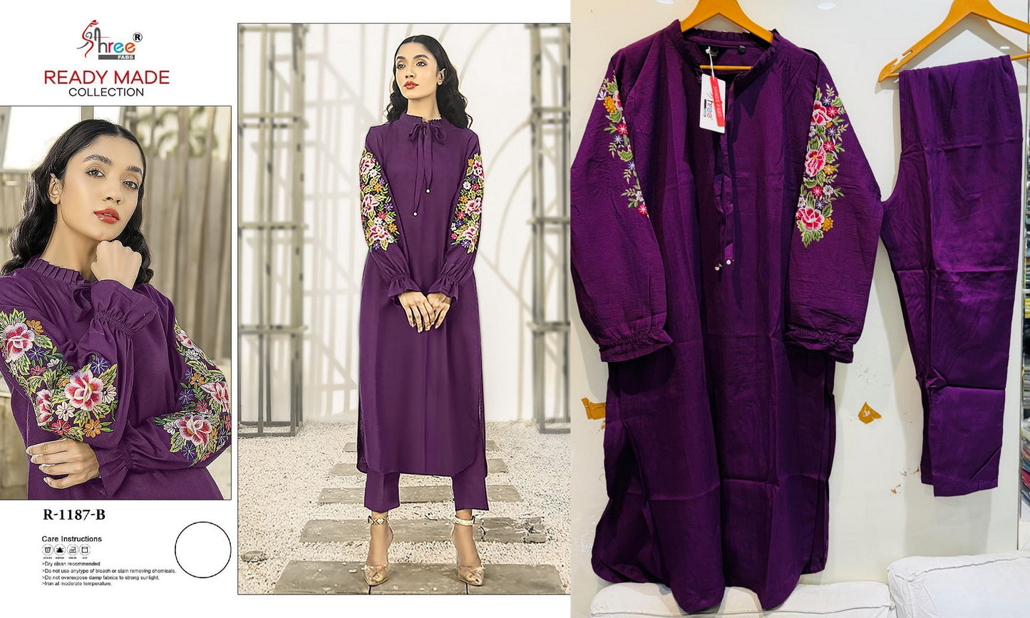 R-1187-B Shree Fabs Chiffon Kurti Pant Set