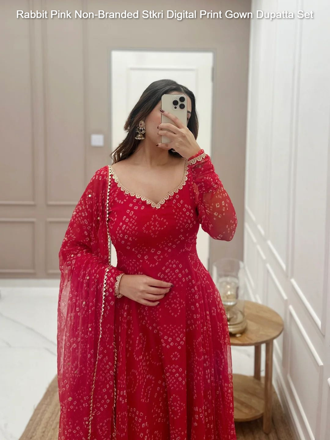 Rabbit Pink Non-Branded Stkri Digital Print Gown Dupatta Set