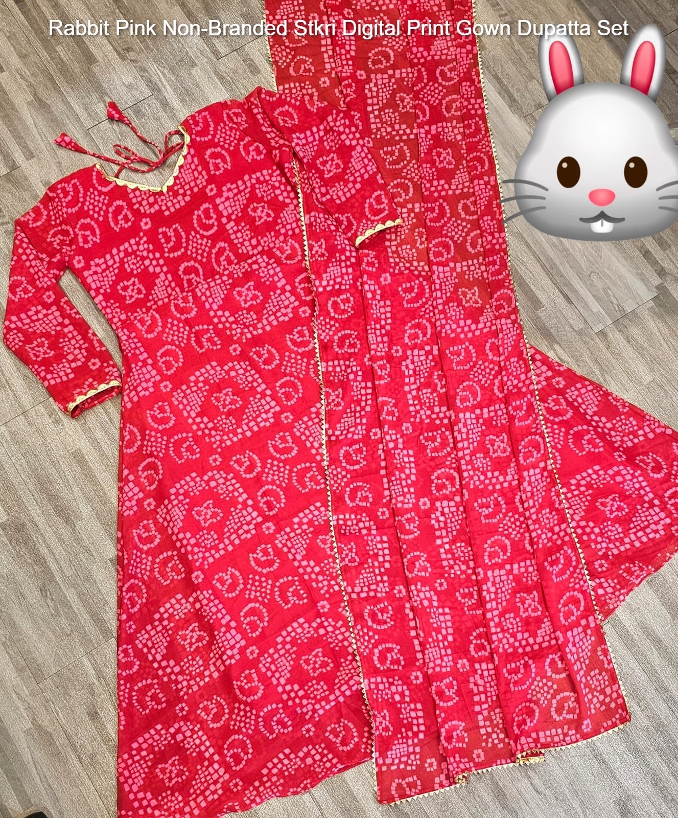 Rabbit Pink Non-Branded Stkri Digital Print Gown Dupatta Set