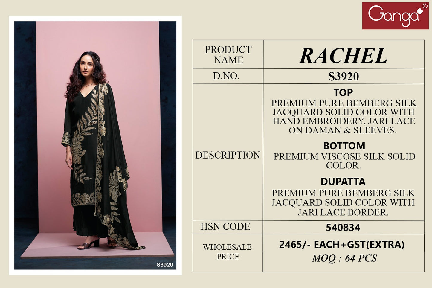 Rachel 3920 Ganga Premium Unstitched Suits