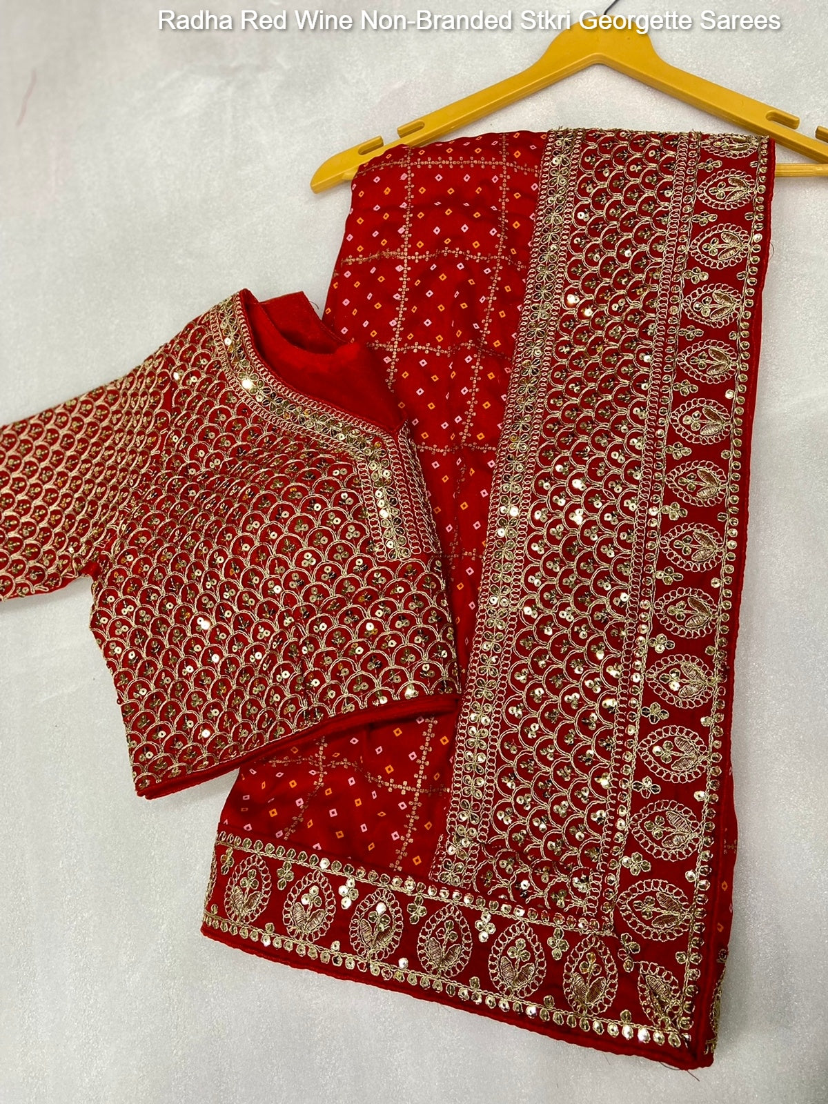 Radha Red Wine Non-Branded Stkri Georgette Sarees