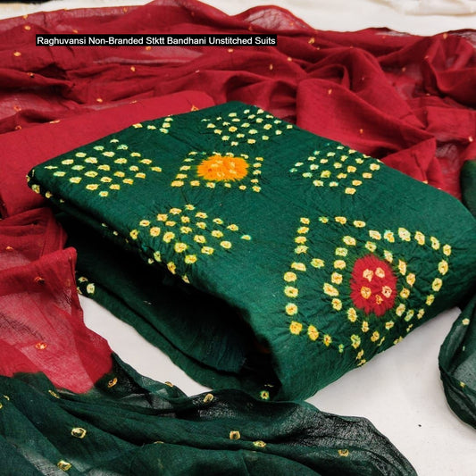 Raghuvansi Non-Branded Stktt Bandhani Unstitched Suits