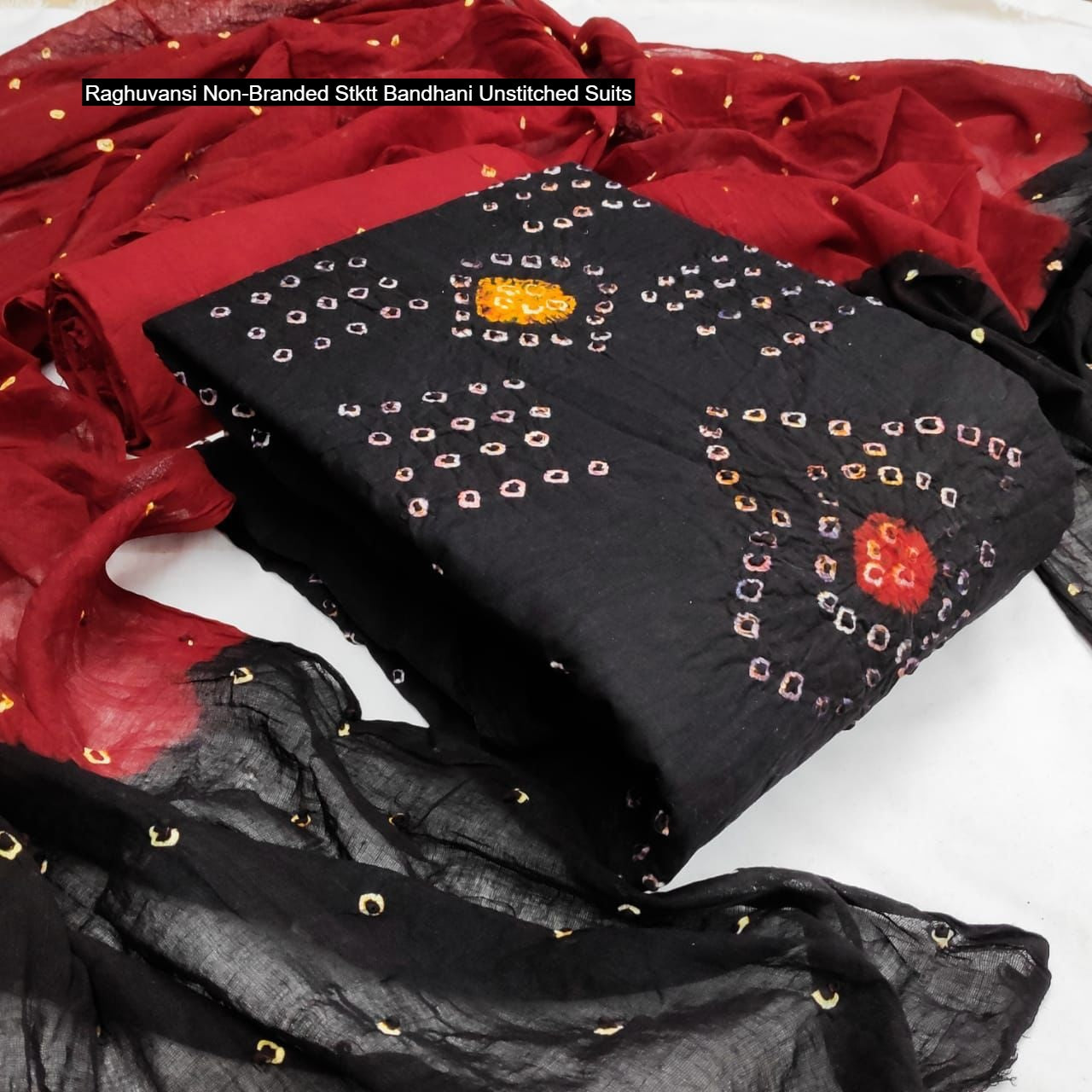 Raghuvansi Non-Branded Stktt Bandhani Unstitched Suits