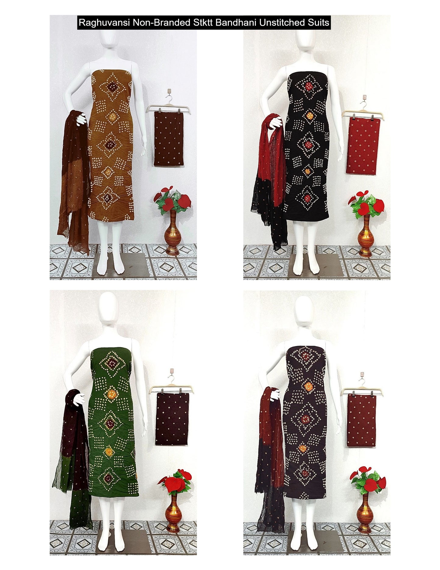 Raghuvansi Non-Branded Stktt Bandhani Unstitched Suits