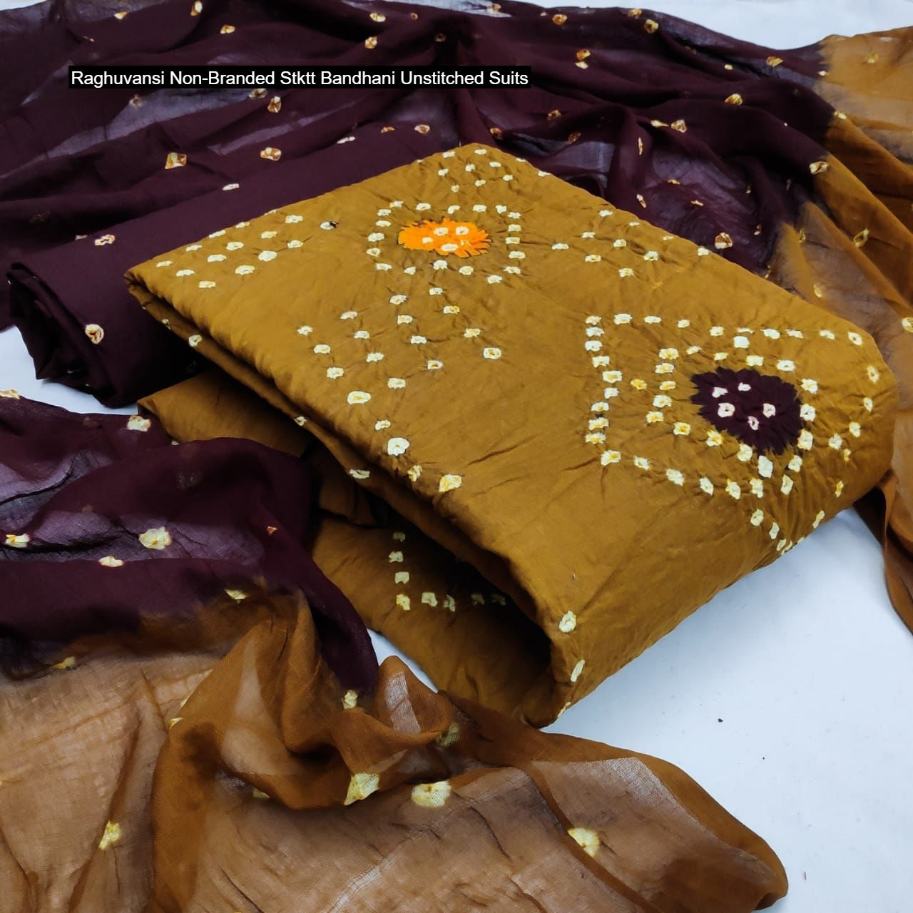 Raghuvansi Non-Branded Stktt Bandhani Unstitched Suits