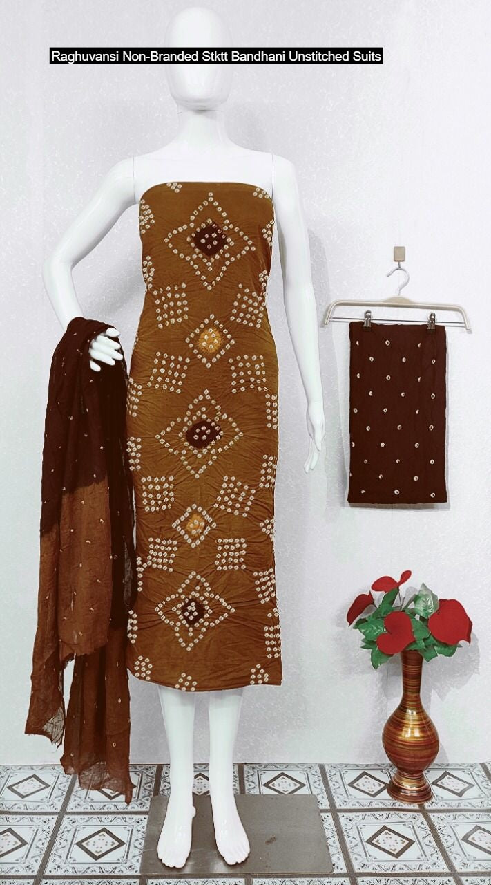 Raghuvansi Non-Branded Stktt Bandhani Unstitched Suits