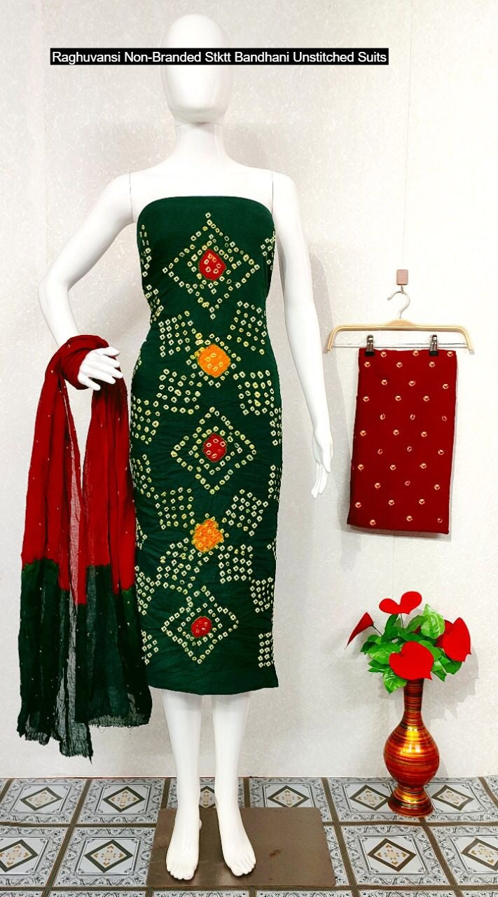 Raghuvansi Non-Branded Stktt Bandhani Unstitched Suits