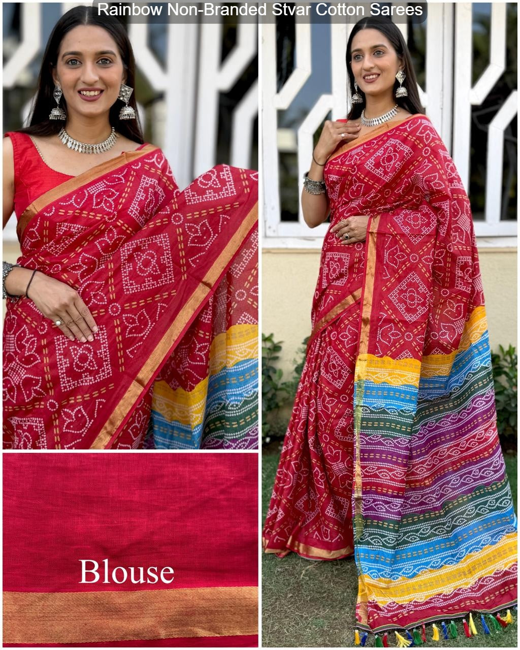 Rainbow Non-Branded Stvar Cotton Sarees